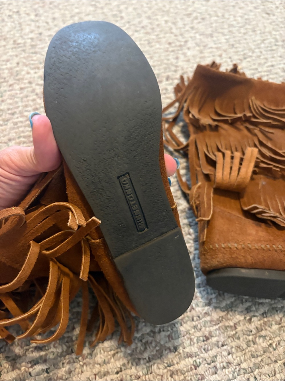 Minnetonka Triple Fringe Suede Boots - Brown - Picture 4 of 6